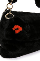 Women's Black Long Strap Plush Shoulder Bag | Derimod