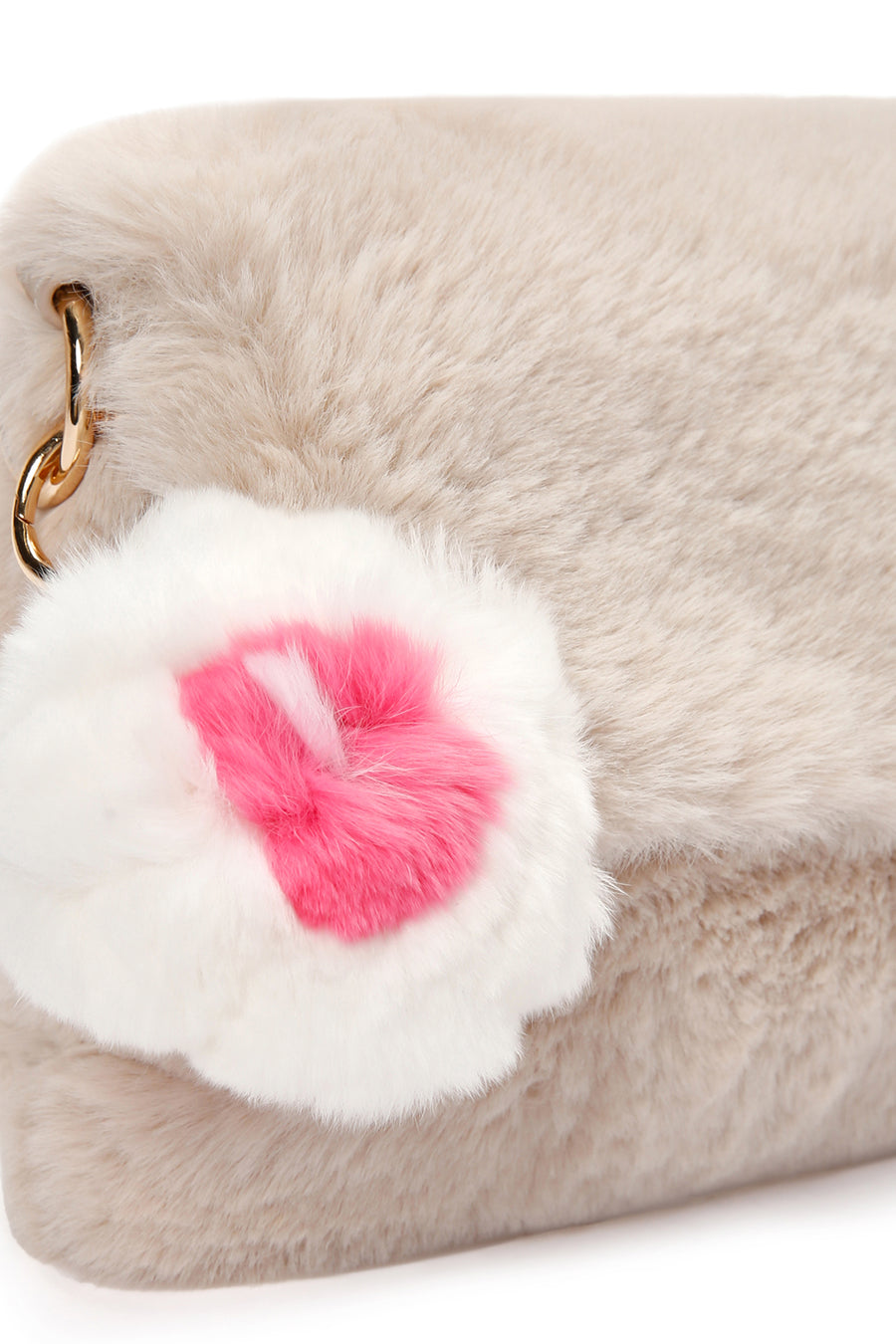Women's Beige Long Strap Plush Shoulder Bag