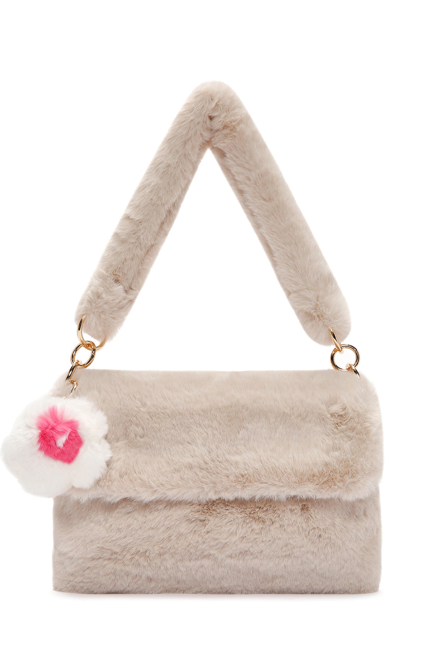 Women's Beige Long Strap Plush Shoulder Bag