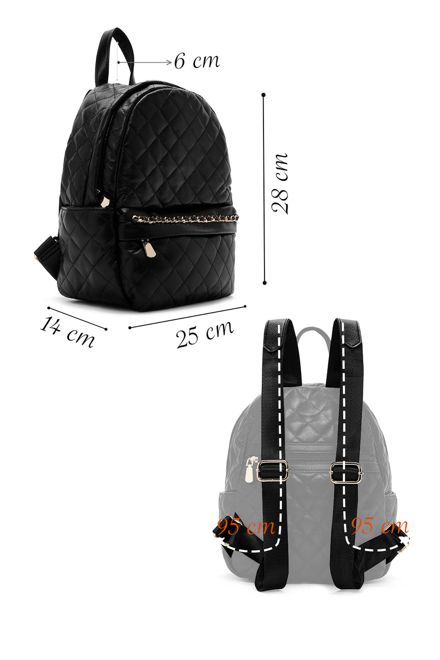 Women's Black Quilted Backpack