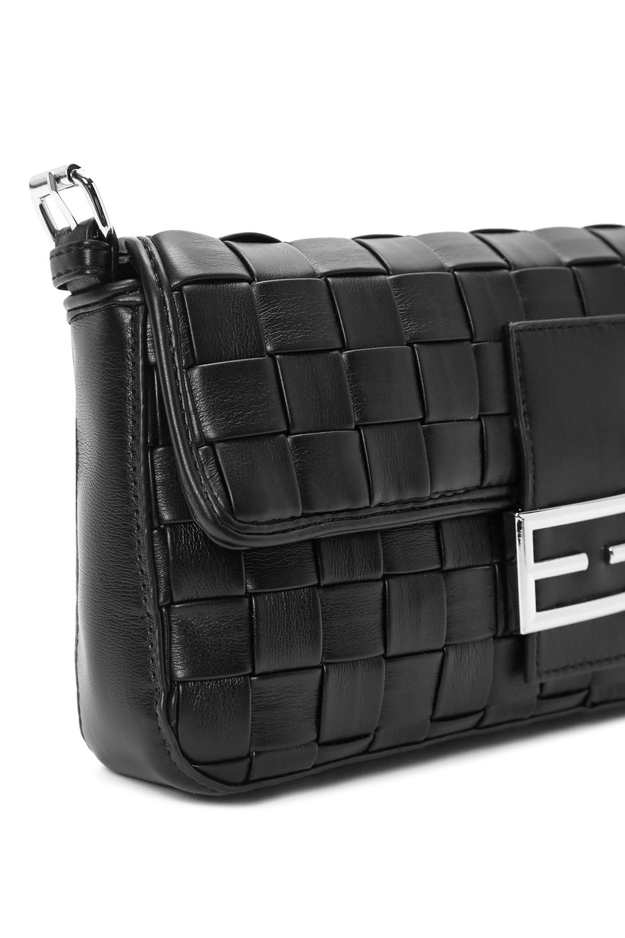 Women's Black Knitted Patterned Long Strap Shoulder Bag