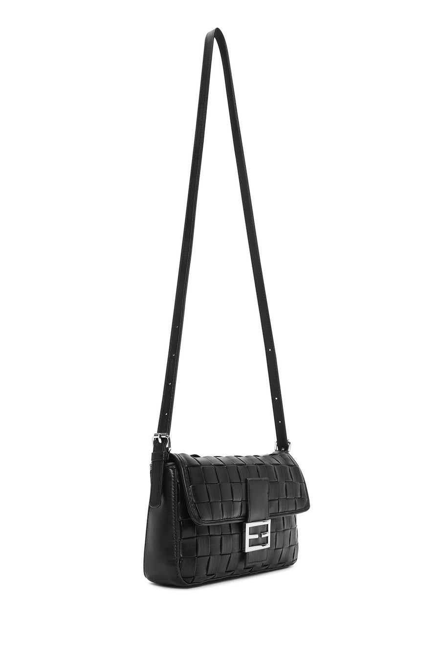 Women's Black Knitted Patterned Long Strap Shoulder Bag