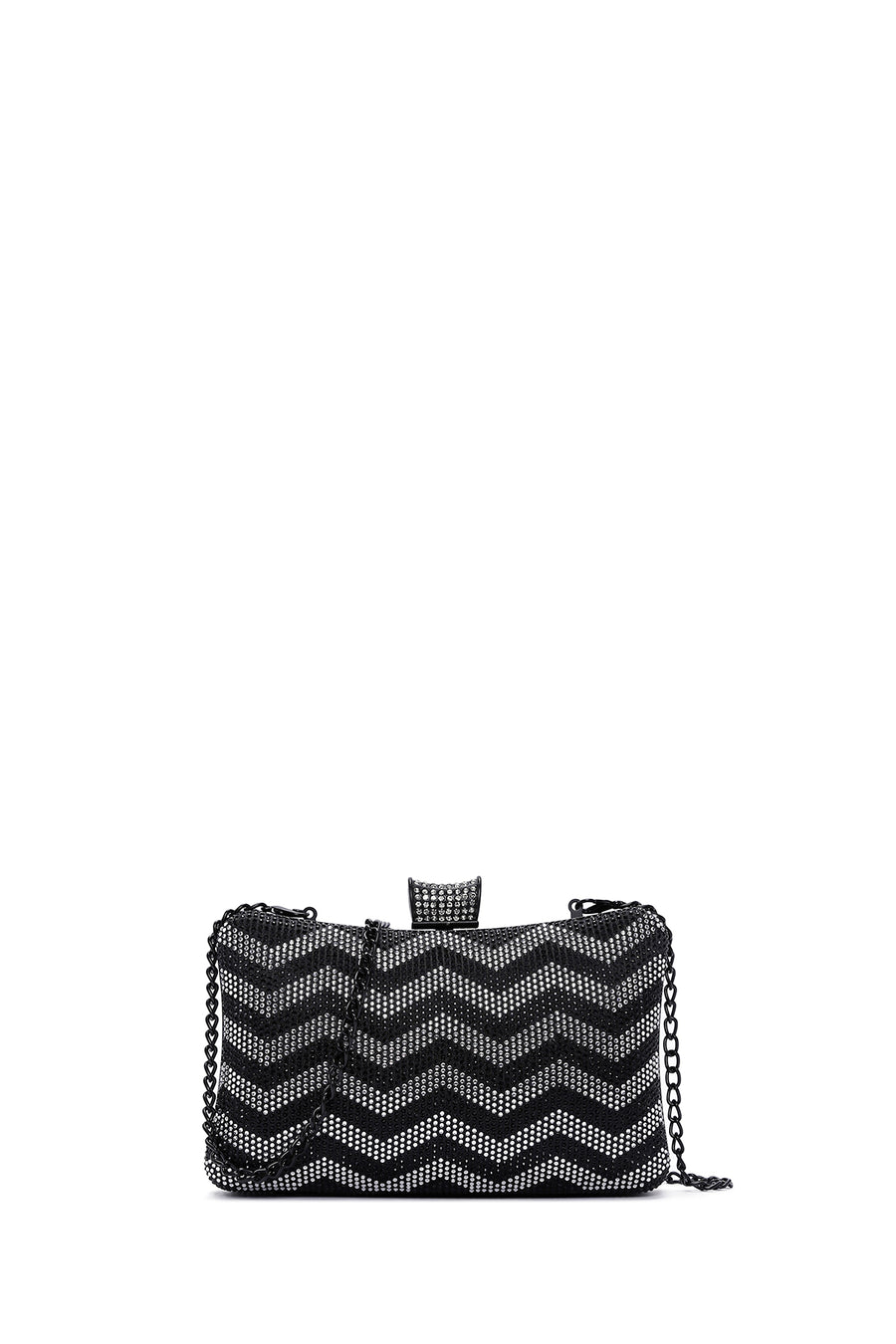 Women's Black Silver Long Chain Strap Stone Handbag 23WBD2851TS | Derimod