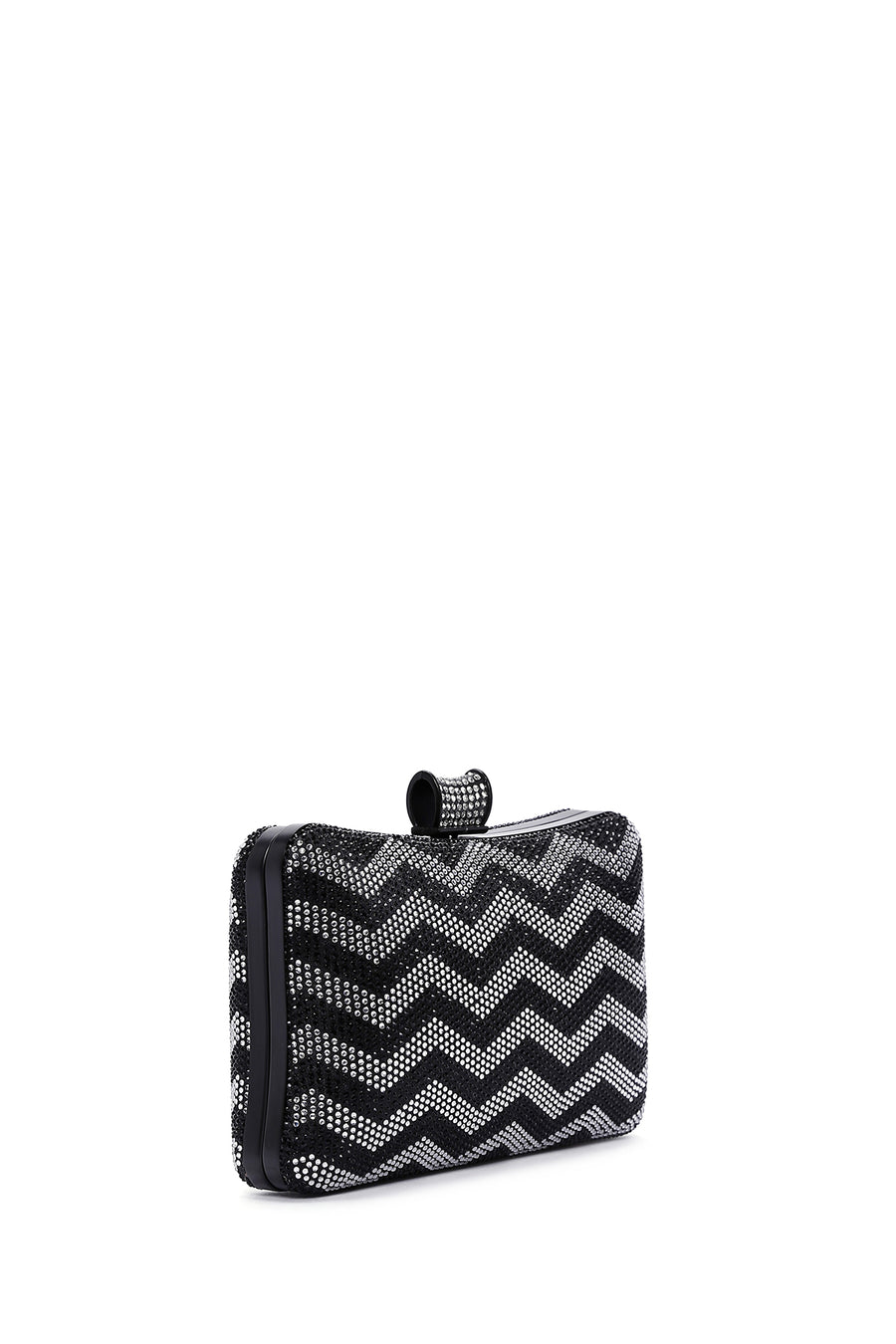 Women's Black Silver Long Chain Strap Stone Handbag