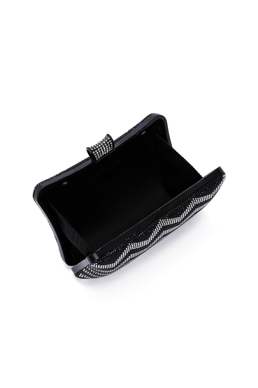 Women's Black Silver Long Chain Strap Stone Handbag