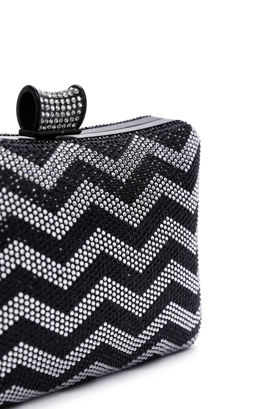 Women's Black Silver Long Chain Strap Stone Handbag