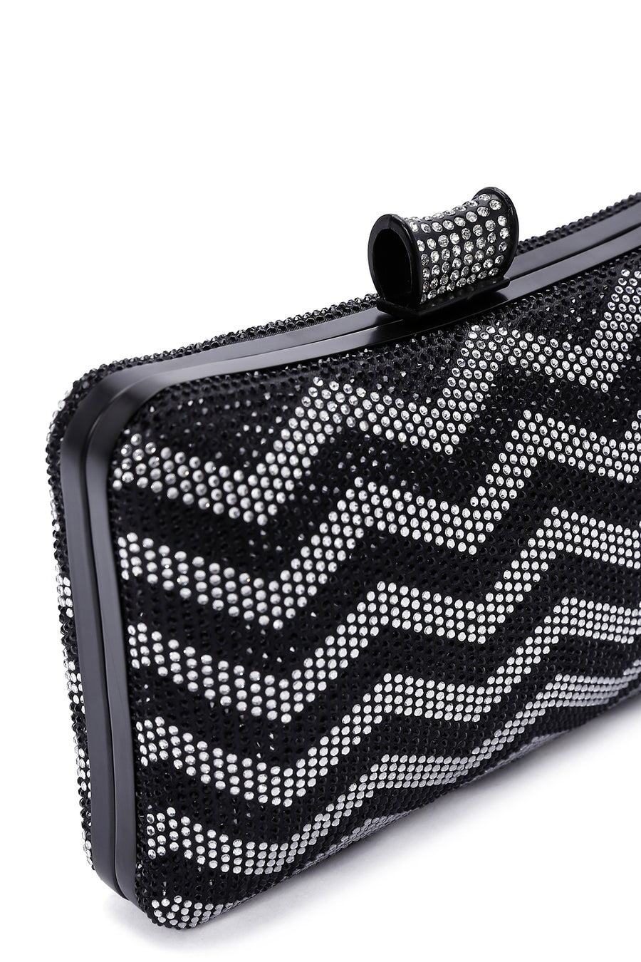 Women's Black Silver Long Chain Strap Stone Handbag