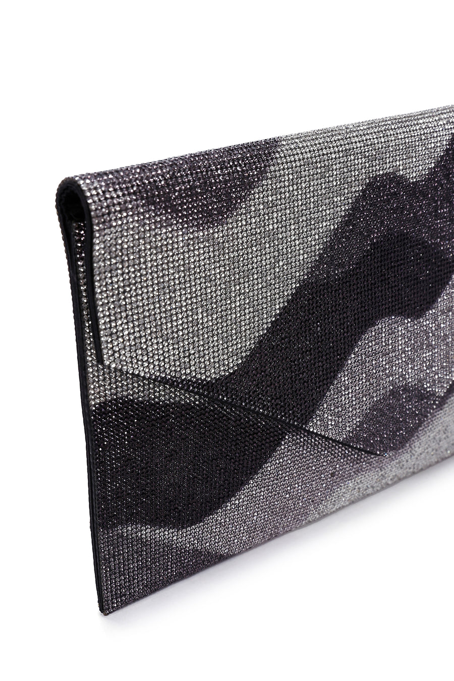 Women's Black Gray Long Chain Strap Stoned Clutch Bag
