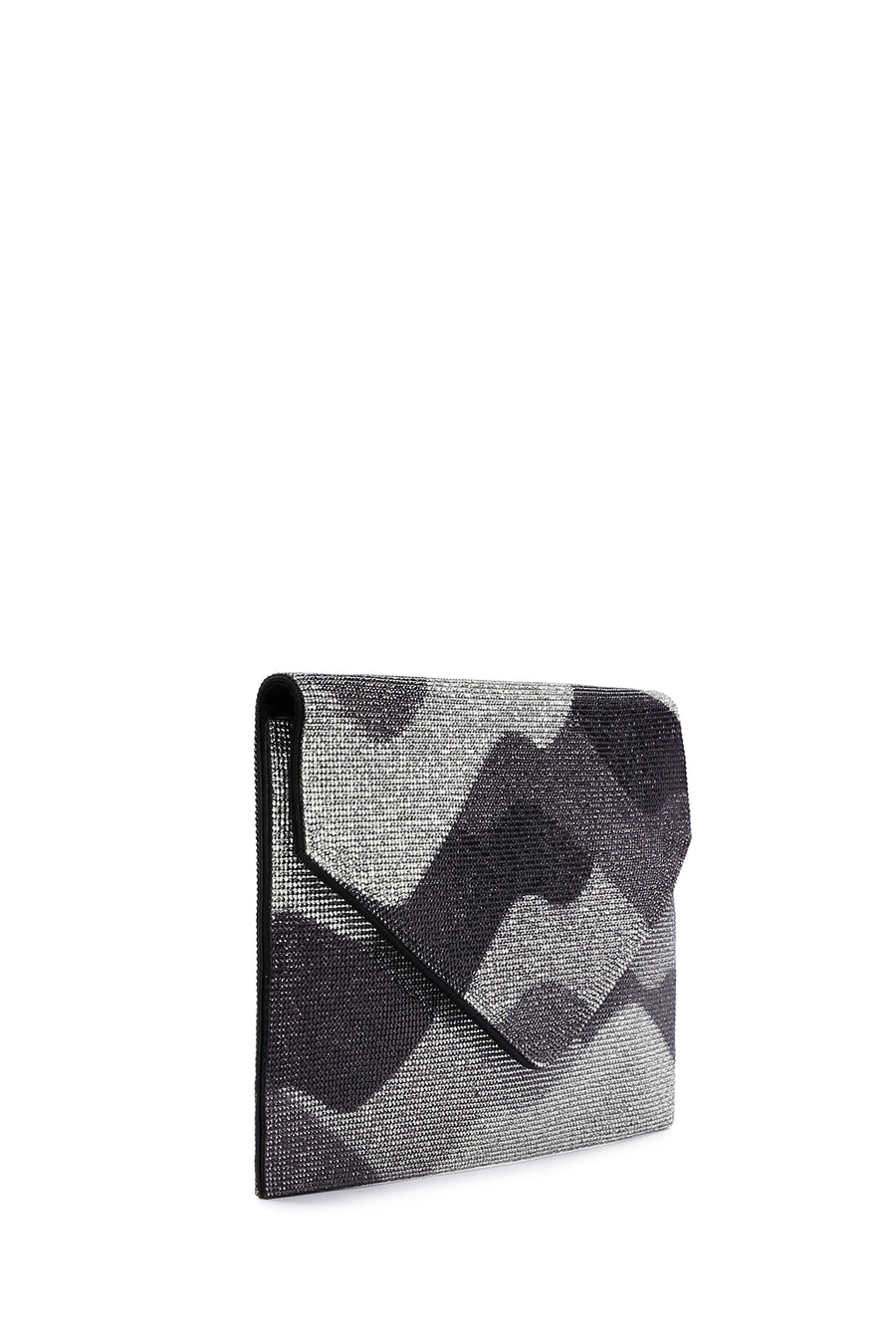 Women's Black Gray Long Chain Strap Stoned Clutch Bag