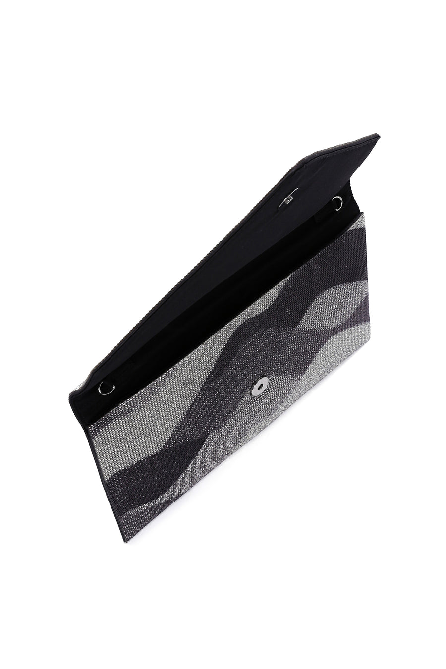 Women's Black Gray Long Chain Strap Stoned Clutch Bag