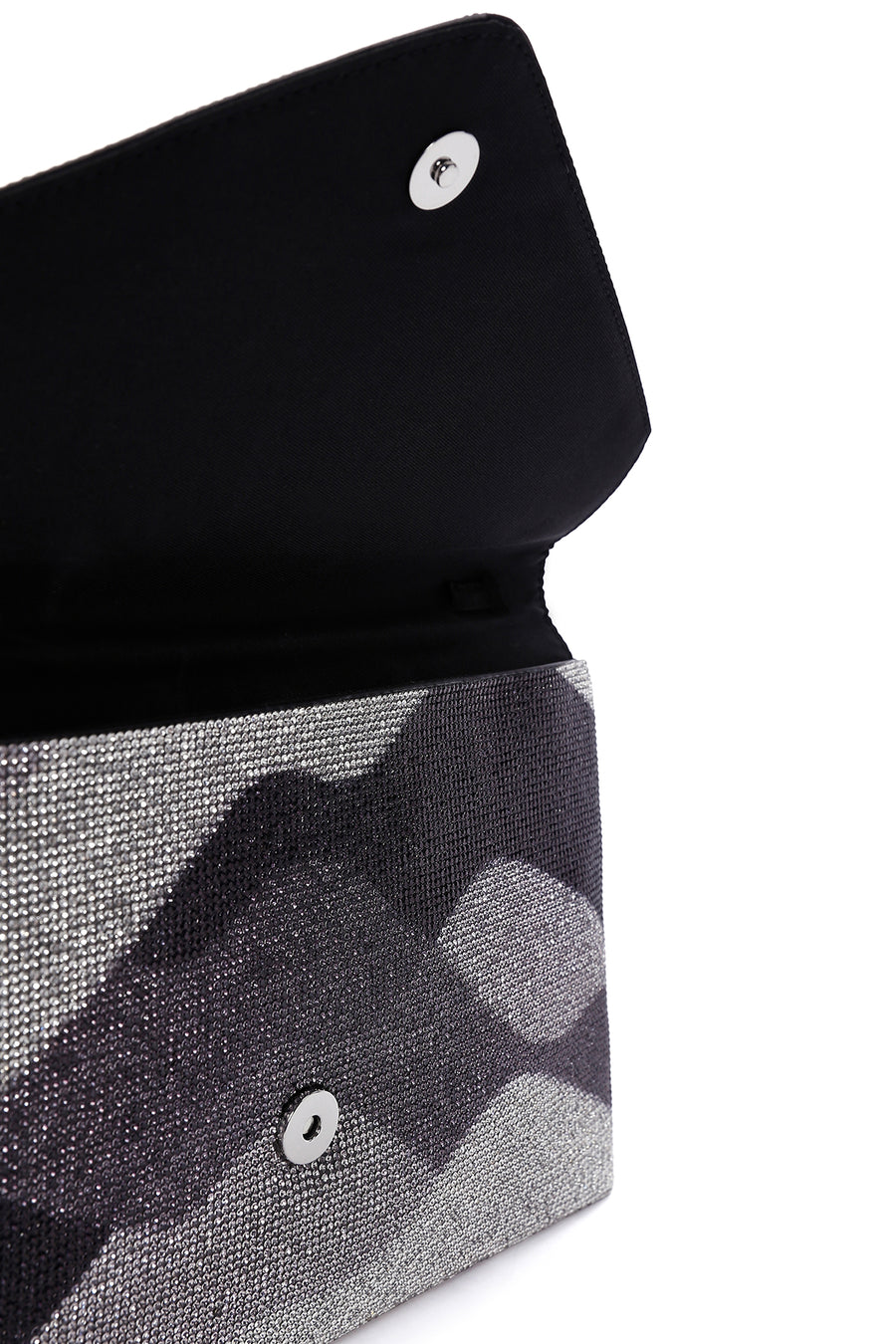Women's Black Gray Long Chain Strap Stoned Clutch Bag