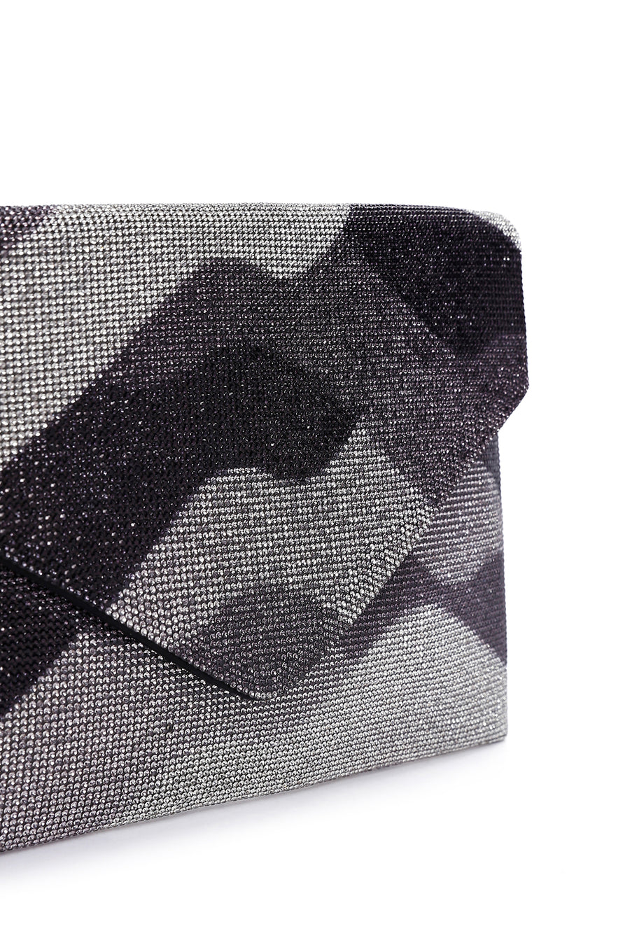 Women's Black Gray Long Chain Strap Stoned Clutch Bag
