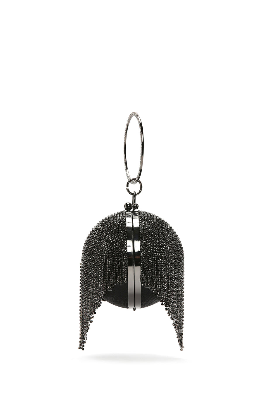 Women's Black Long Strap Chain Detailed Stone Handbag