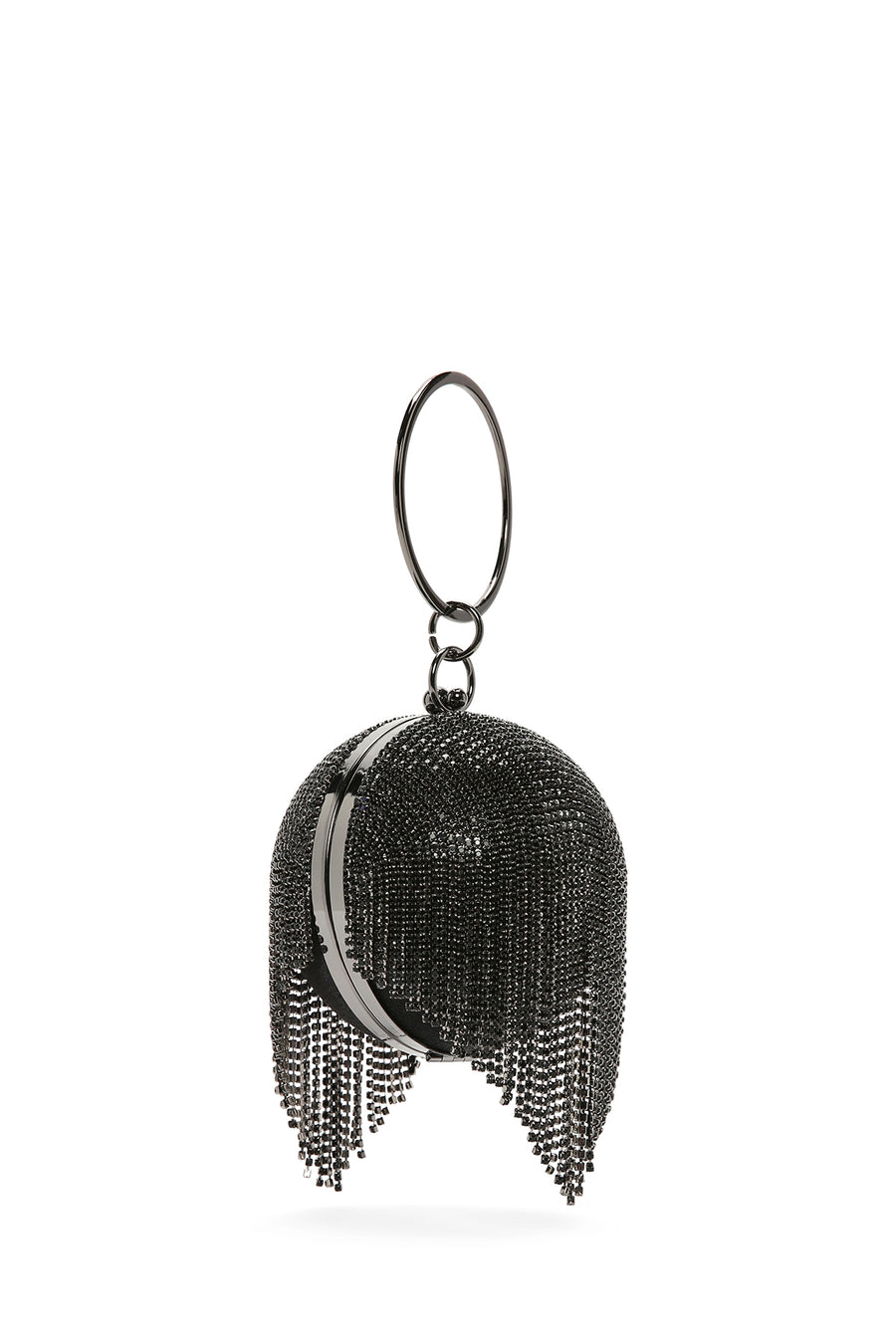 Women's Black Long Strap Chain Detailed Stone Handbag