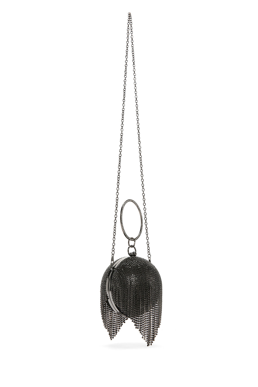 Women's Black Long Strap Chain Detailed Stone Handbag