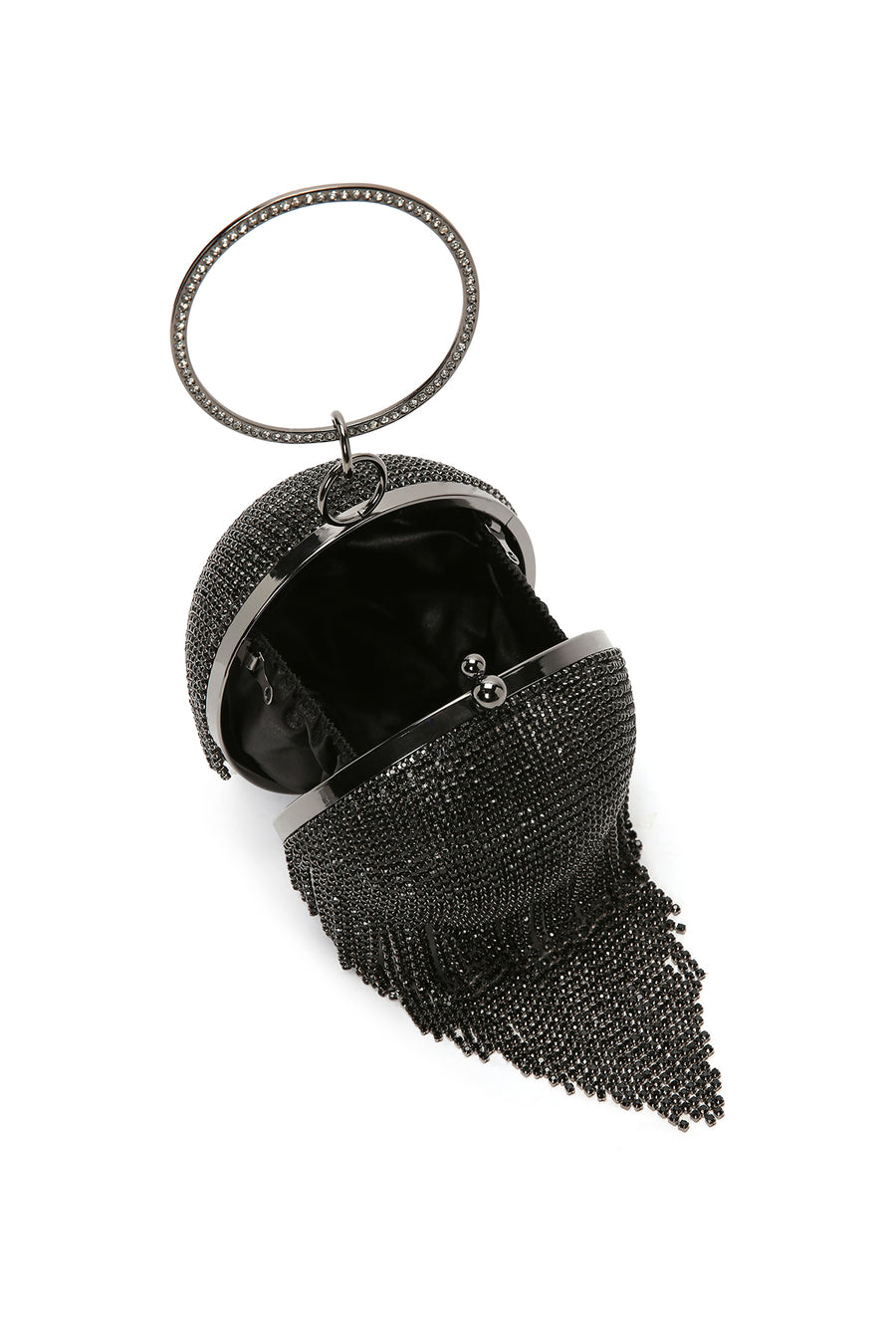 Women's Black Long Strap Chain Detailed Stone Handbag