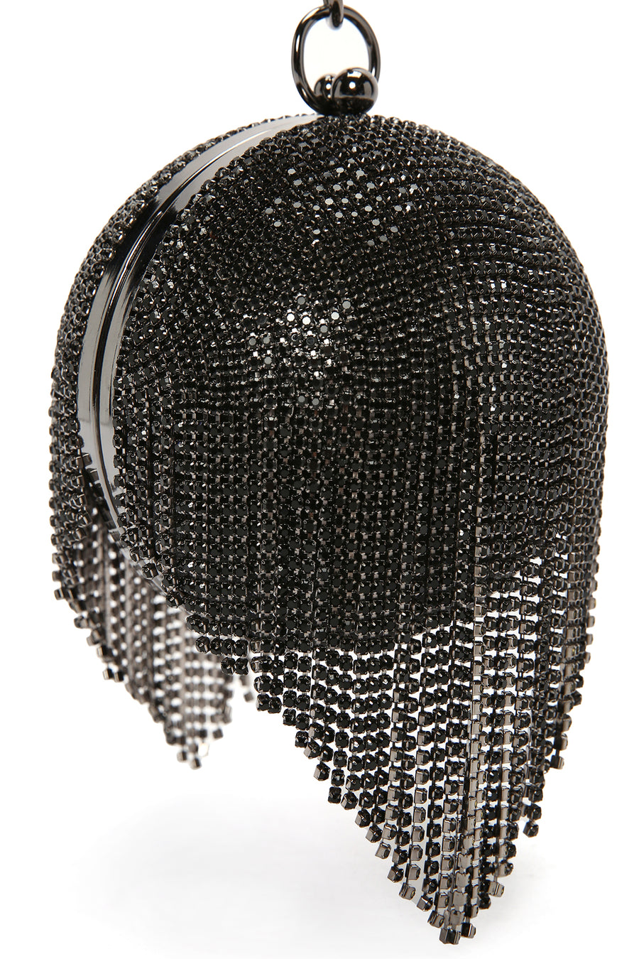 Women's Black Long Strap Chain Detailed Stone Handbag
