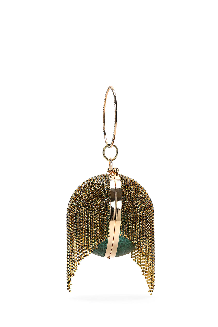 Women's Green Long Strap Chain Detailed Stone Handbag