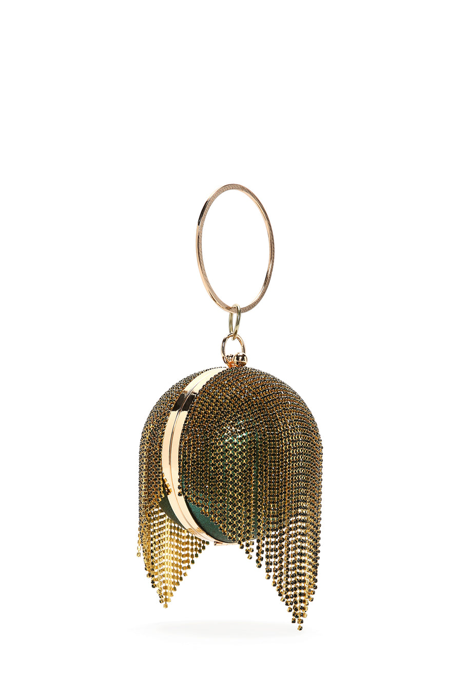 Women's Green Long Strap Chain Detailed Stone Handbag