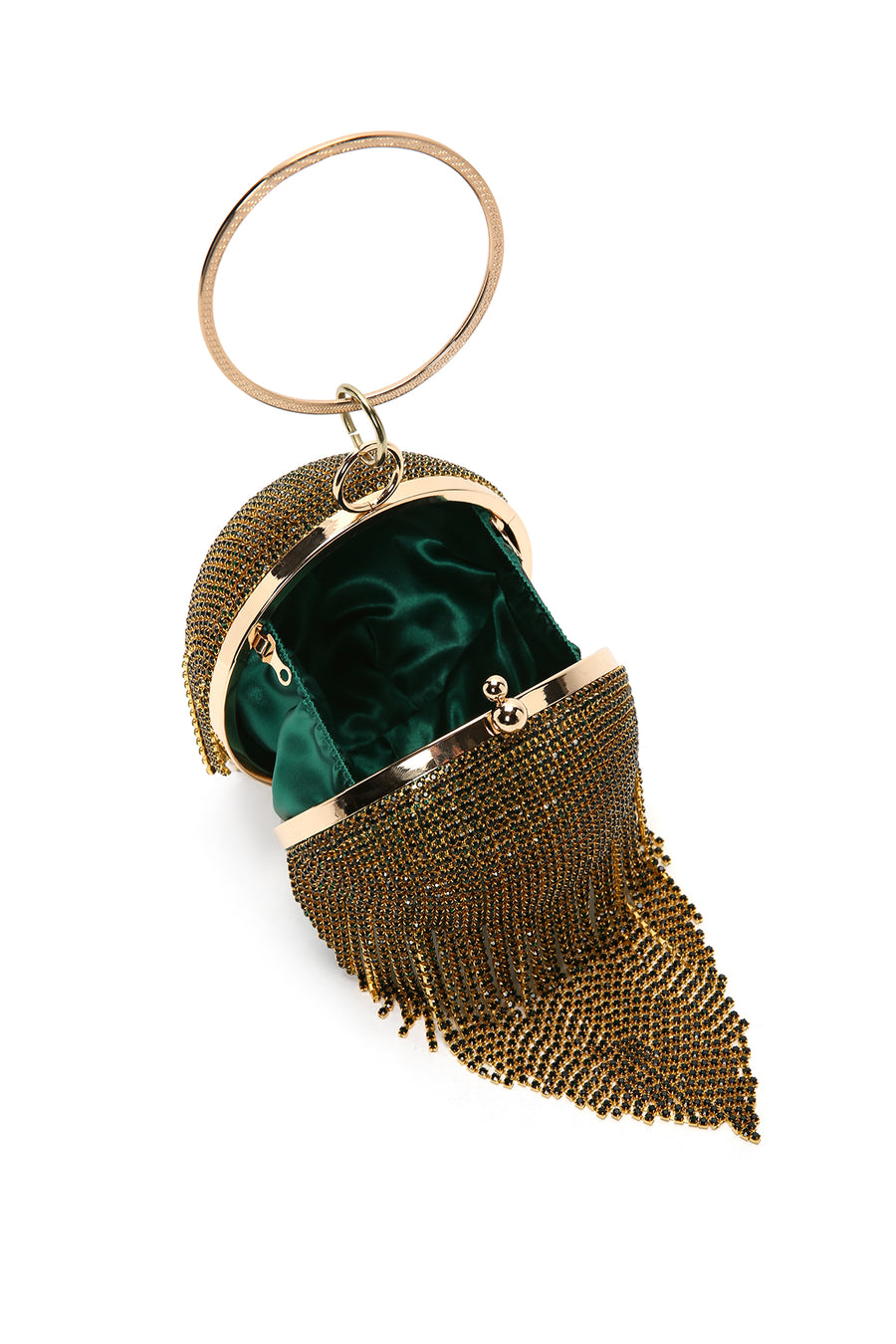 Women's Green Long Strap Chain Detailed Stone Handbag