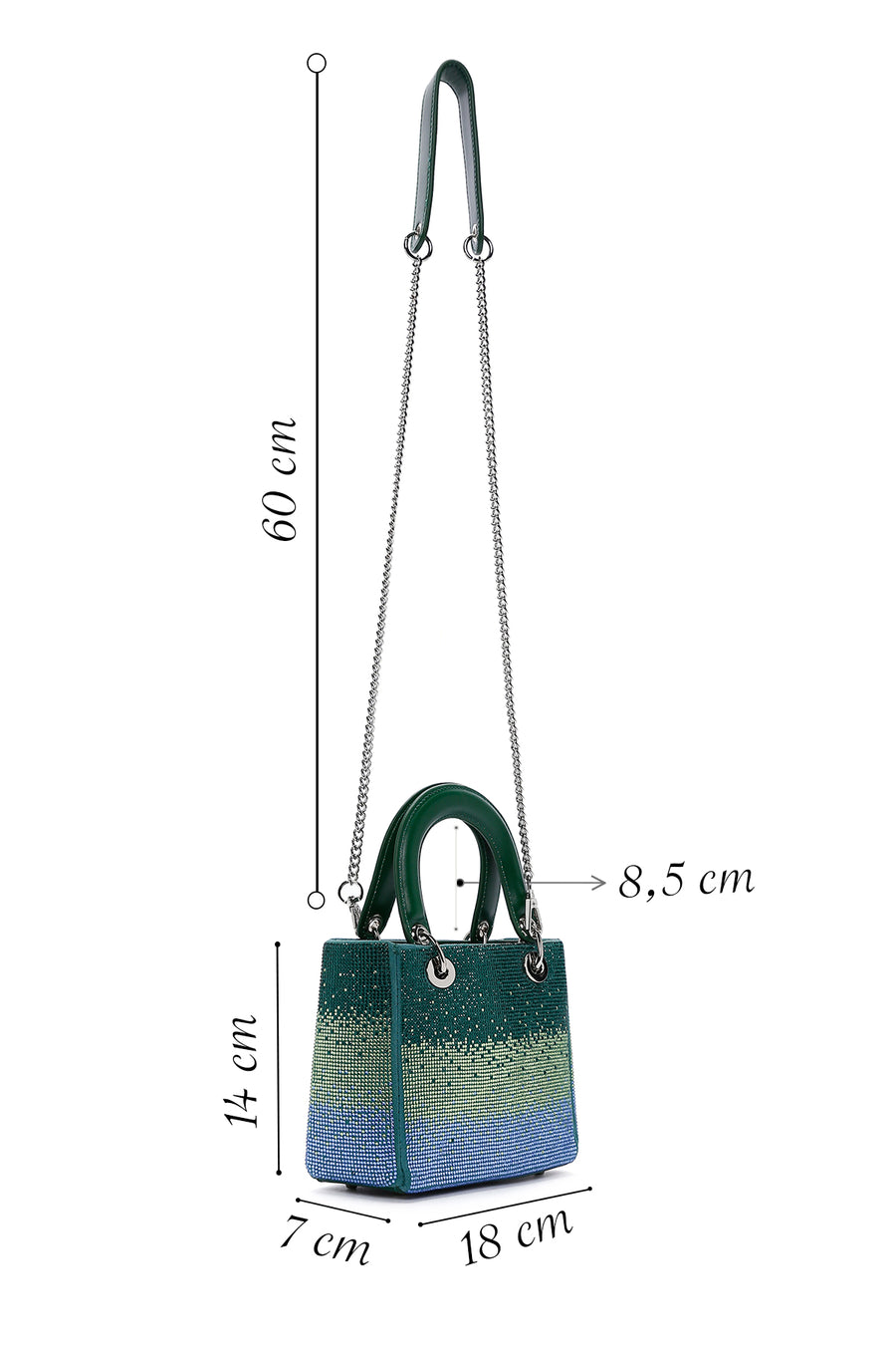 Women's Green Long Chain Strap Stone Handbag