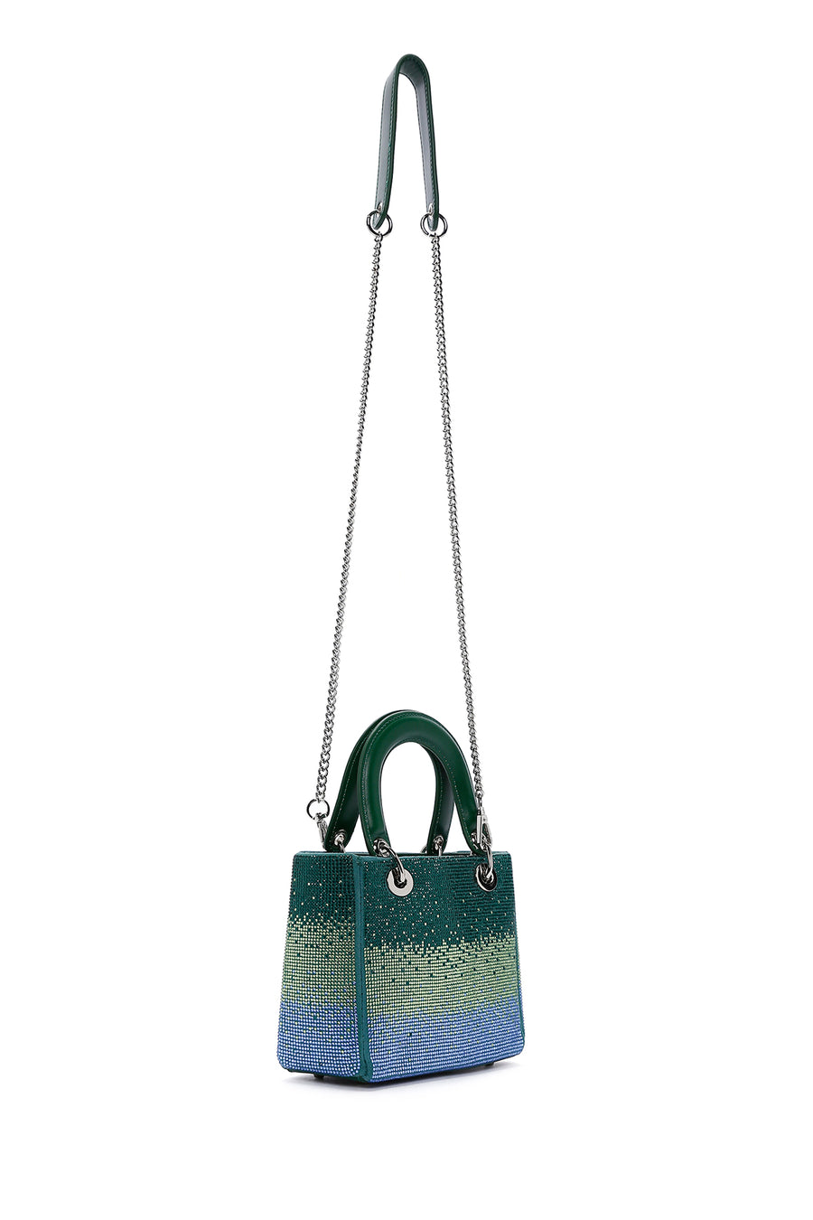 Women's Green Long Chain Strap Stone Handbag