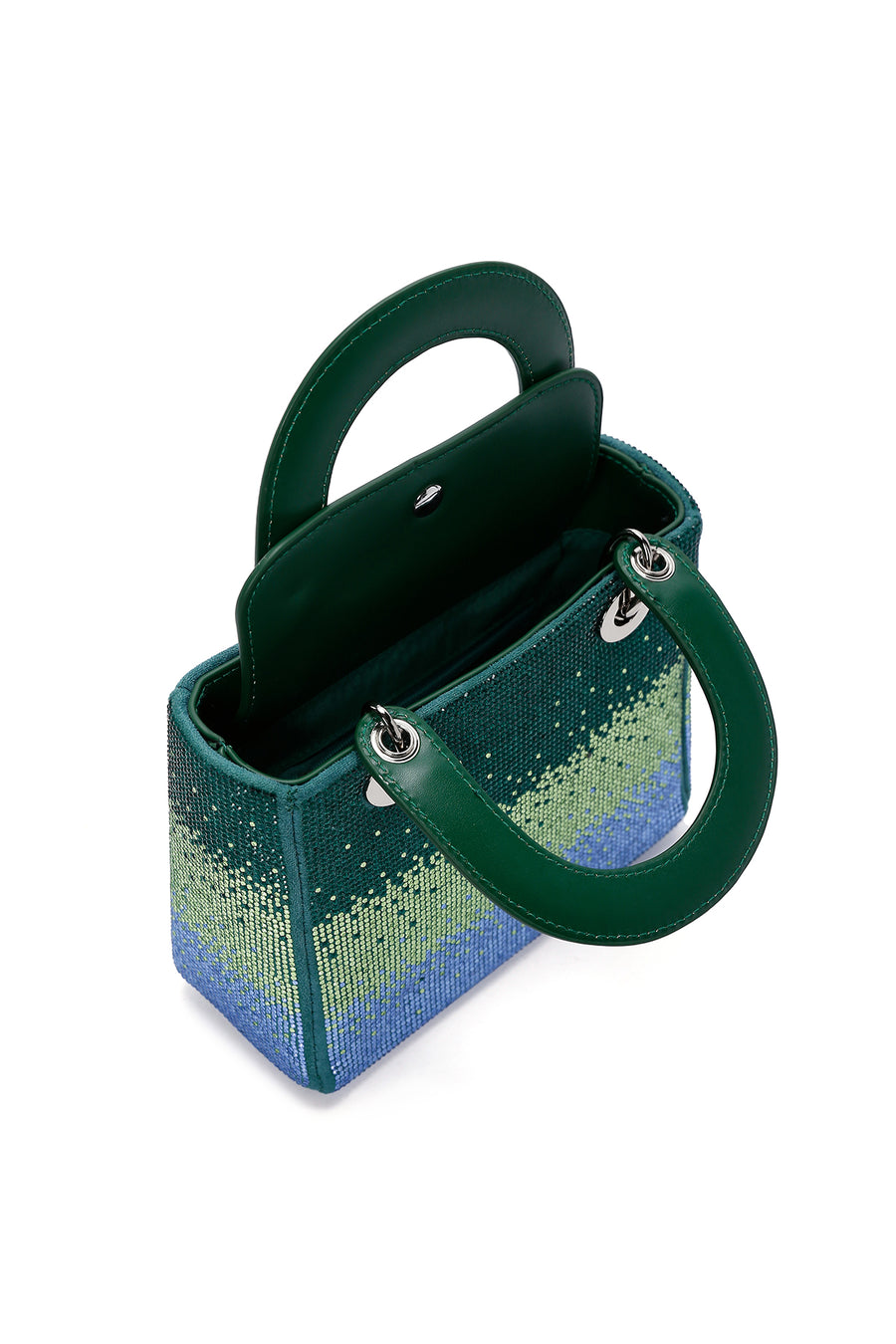 Women's Green Long Chain Strap Stone Handbag
