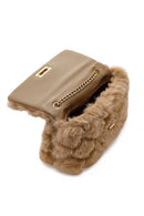Women's Camel Long Chain Strap Plush Crossbody Bag | Derimod