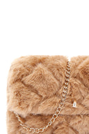 Women's Camel Long Chain Strap Plush Crossbody Bag | Derimod