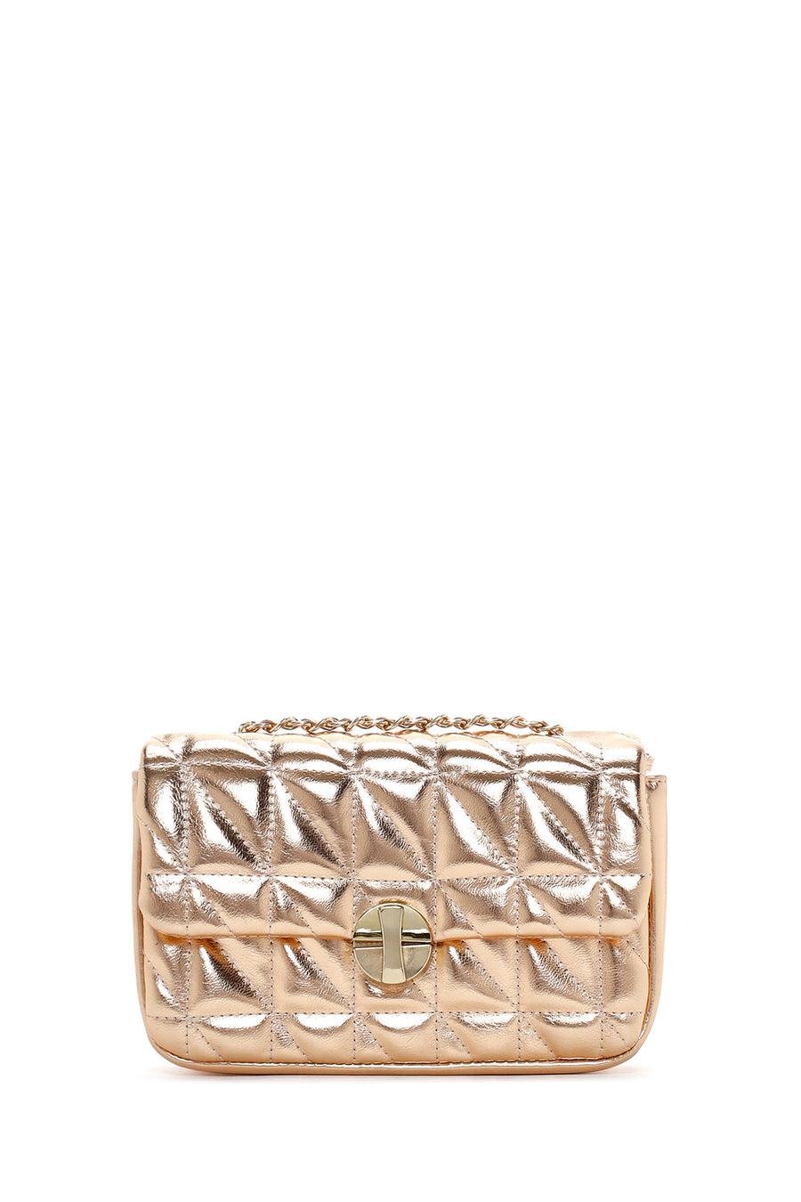 Women's Pink Long Strap Quilted Metallic Crossbody Bag