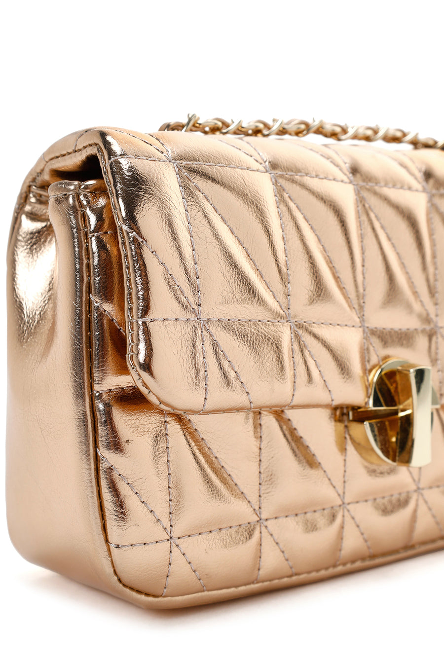 Women's Pink Long Strap Quilted Metallic Crossbody Bag