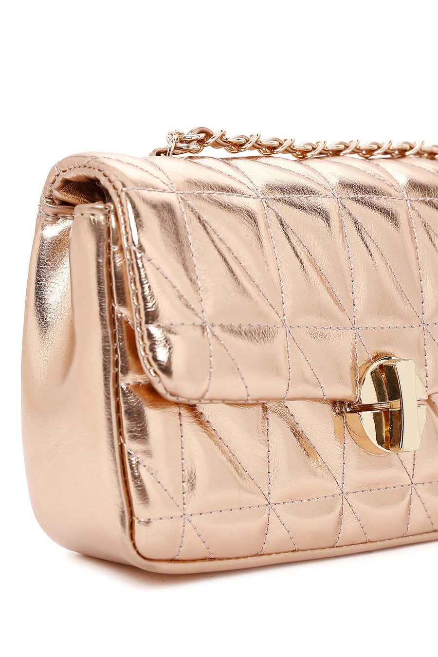 Women's Pink Long Strap Quilted Metallic Crossbody Bag