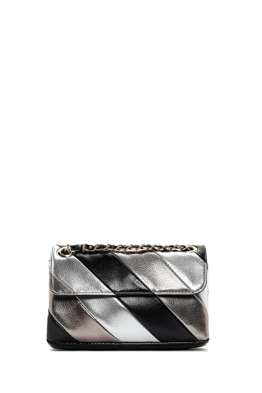 Women's Black Metallic Long Chain Strap Crossbody Bag