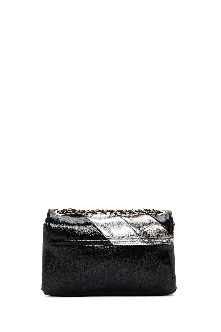 Women's Black Metallic Long Chain Strap Crossbody Bag