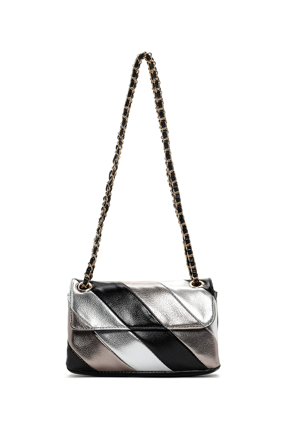 Women's Black Metallic Long Chain Strap Crossbody Bag