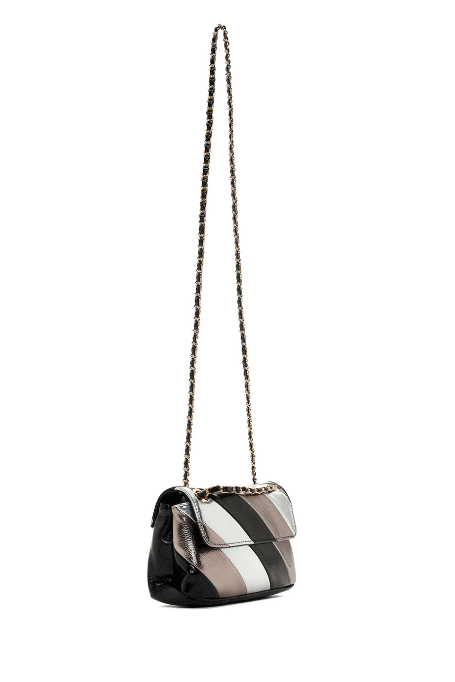 Women's Black Metallic Long Chain Strap Crossbody Bag