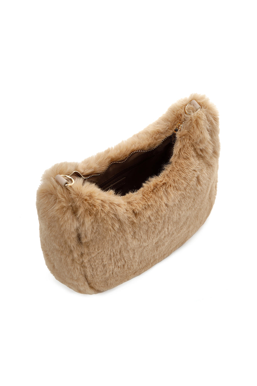 Women's Beige Long Chain Strap Plush Handbag