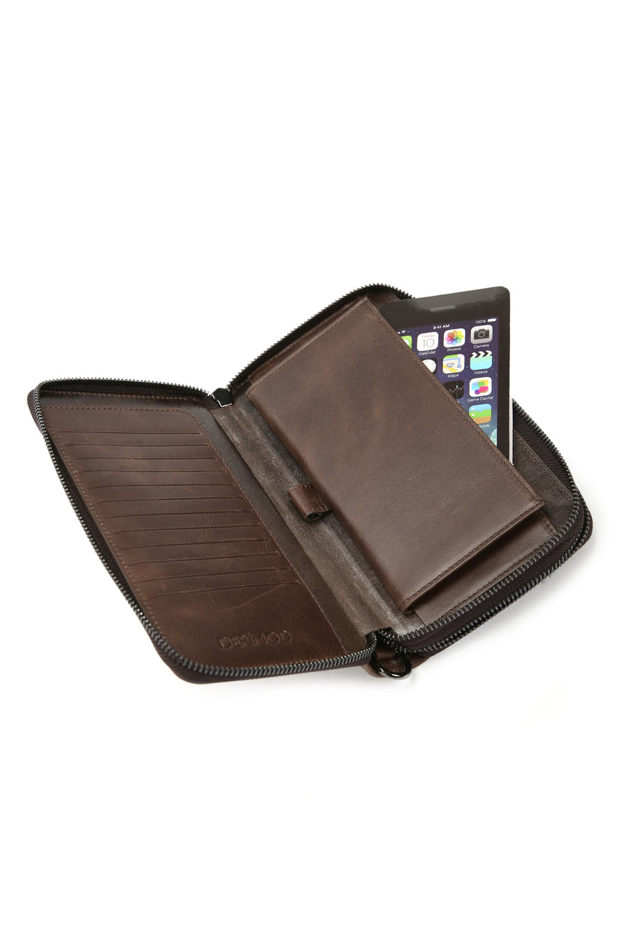 Men's Brown Leather Handbag with Phone Compartment