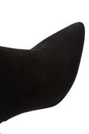 Women's Black Thick Heeled Zippered Suede Leather Boots | Derimod