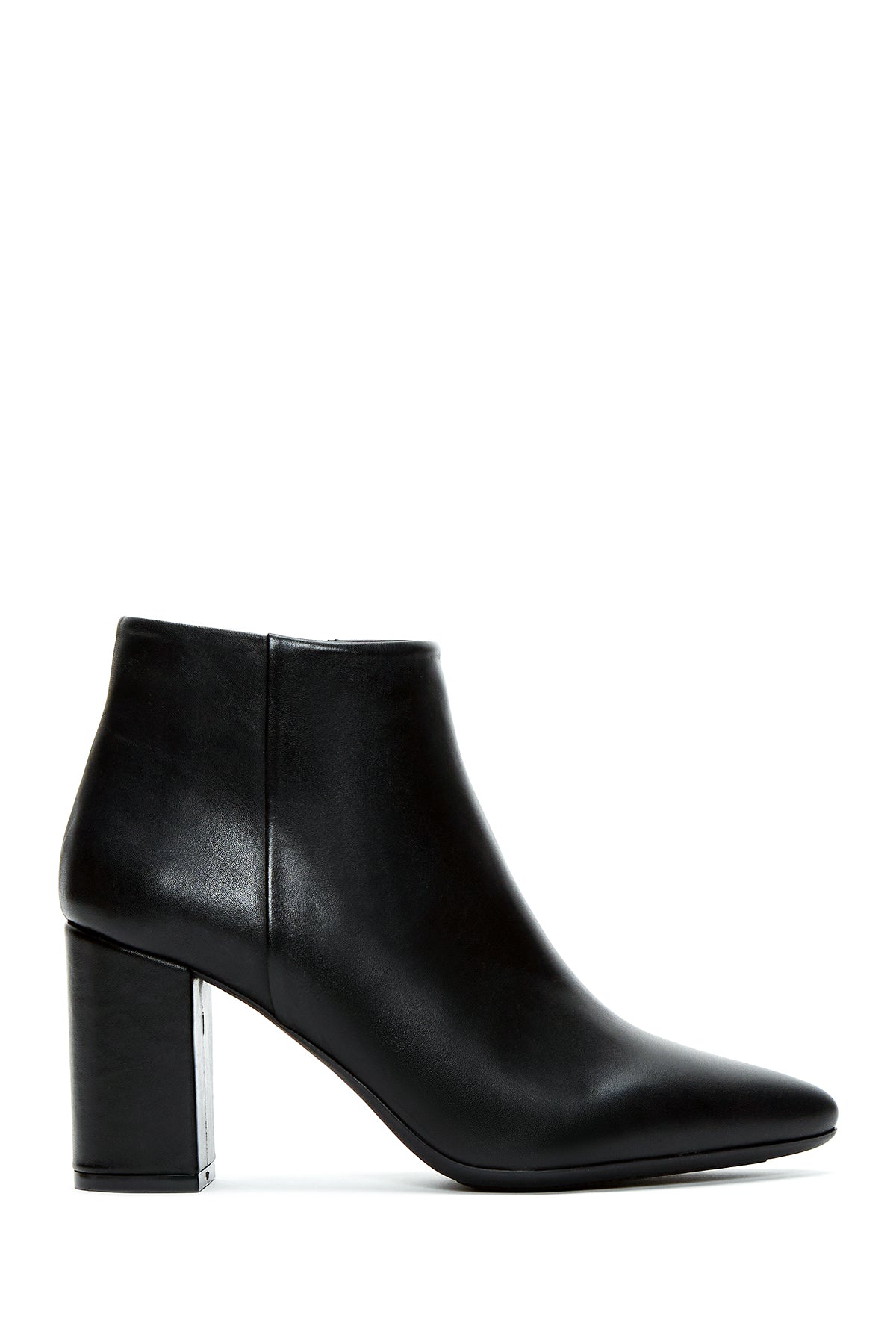 Women's Black Thick Heeled Zippered Leather Boots 23WFD110518 | Derimod