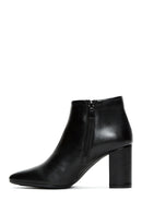 Women's Black Thick Heeled Zippered Leather Boots | Derimod
