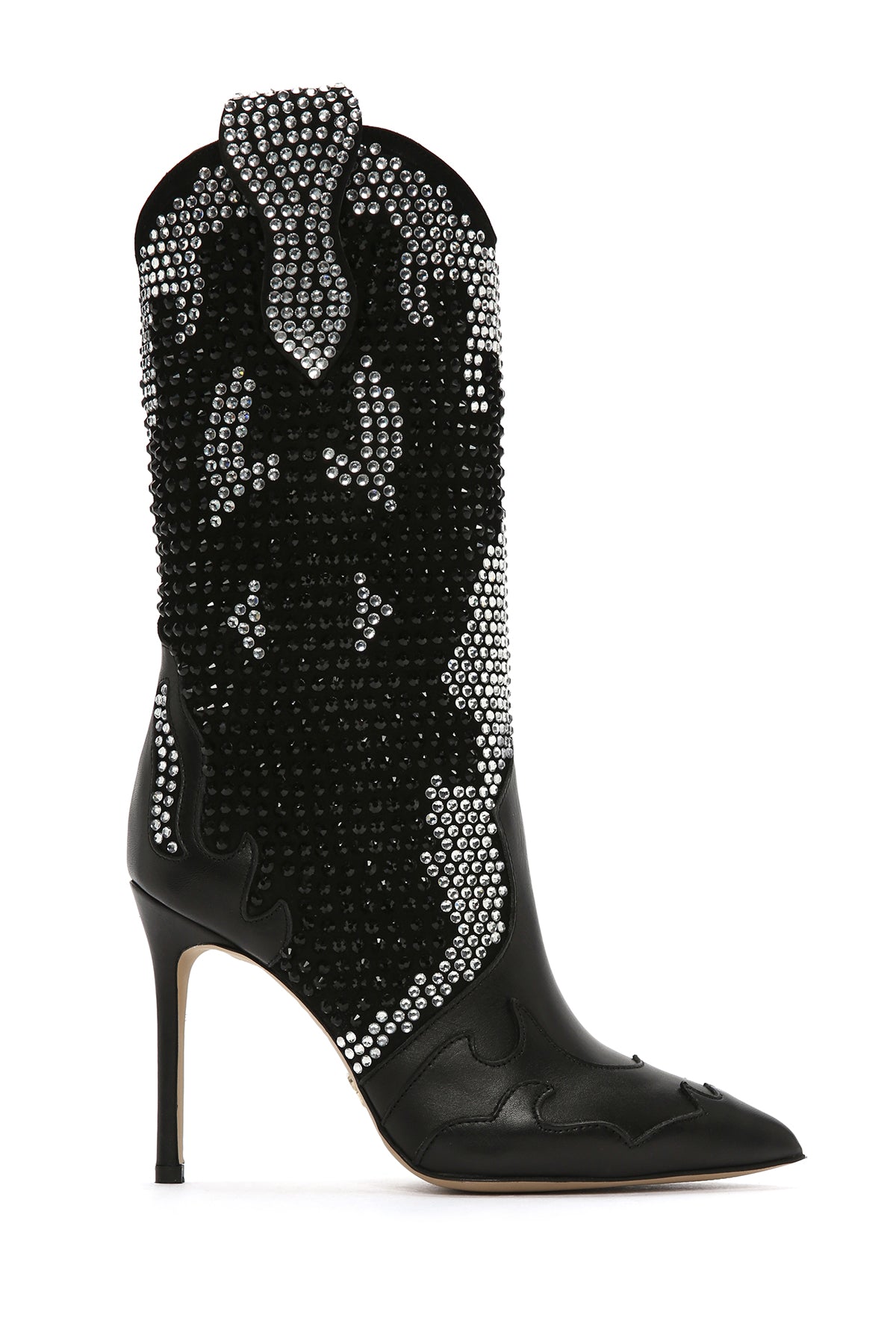 Women's Black Thin Heeled Stone Leather Boots 23WFD1213TS | Derimod