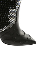 Women's Black Thin Heeled Stone Leather Boots | Derimod