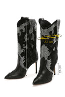 Women's Black Thin Heeled Stone Leather Boots | Derimod