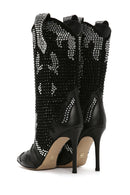 Women's Black Thin Heeled Stone Leather Boots | Derimod