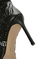 Women's Black Thin Heeled Stone Leather Boots | Derimod
