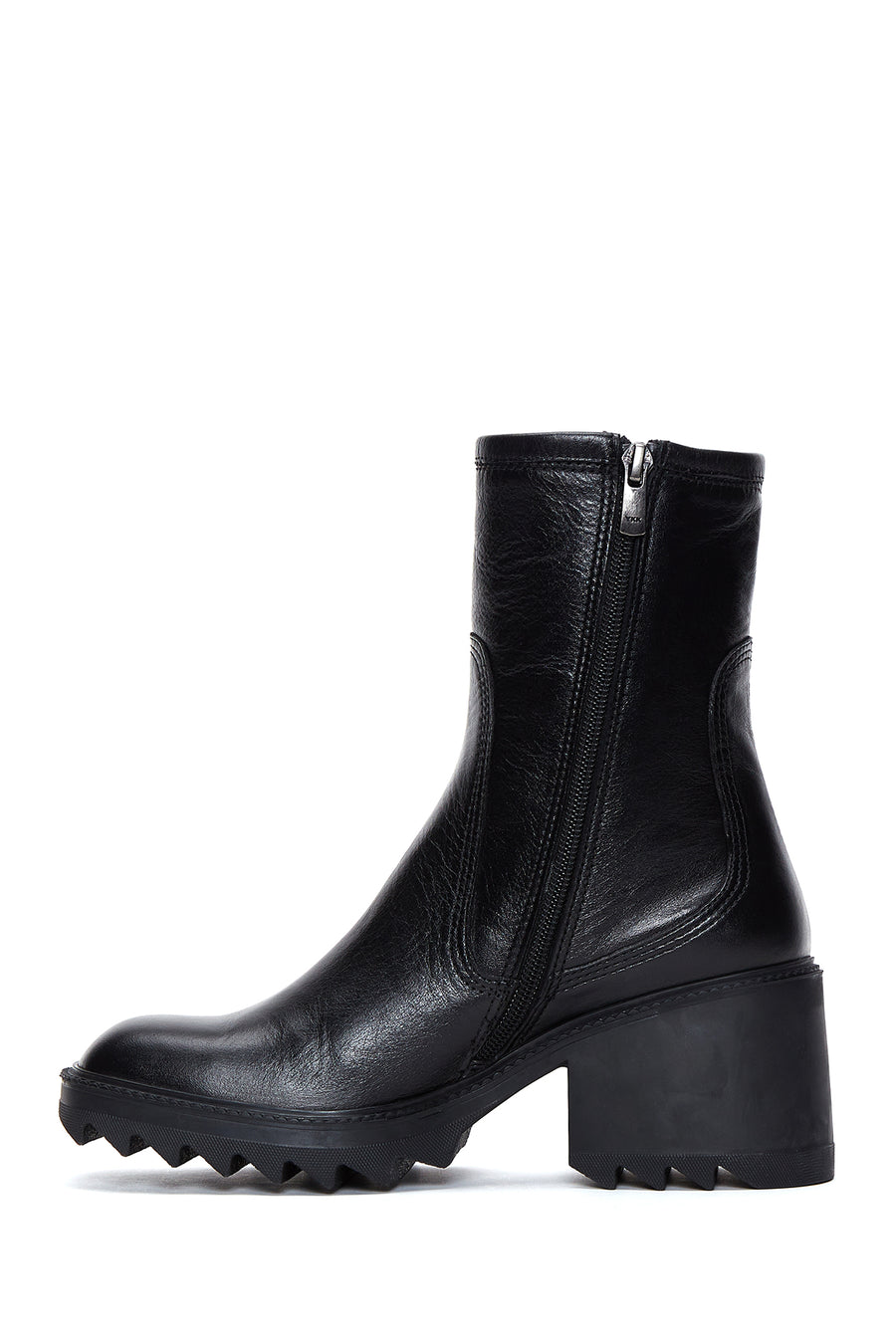 Women's Black Leather Zippered Heeled Boots