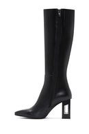 Women's Black Leather Heeled Boots | Derimod