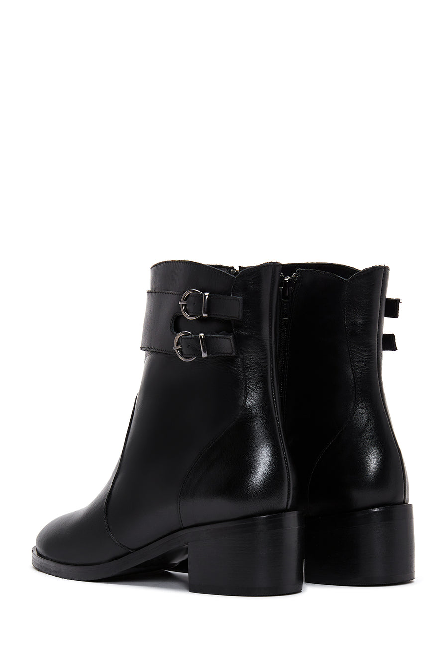 Women's Black Buckle Heeled Leather Classic Boots