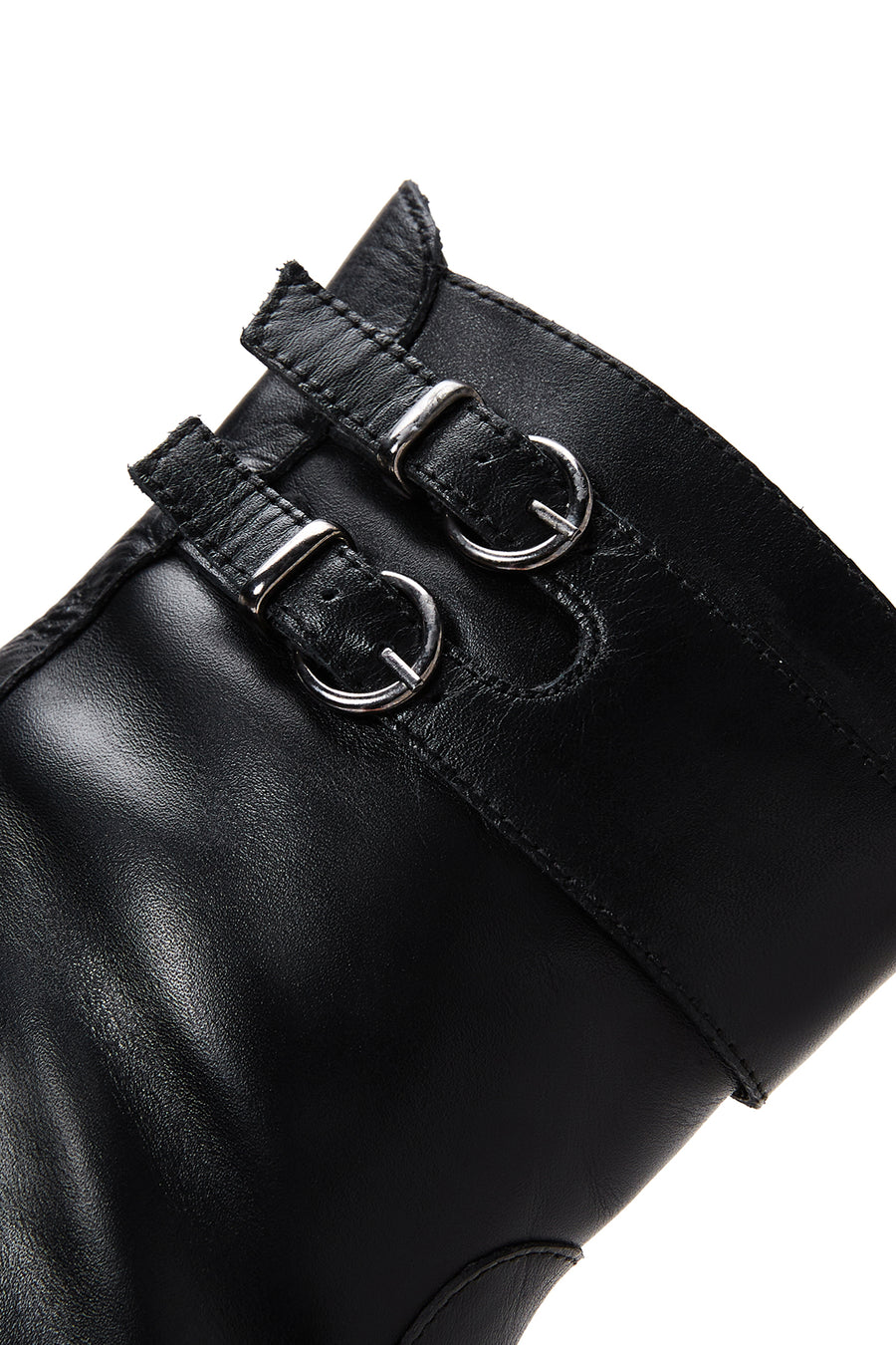 Women's Black Buckle Heeled Leather Classic Boots